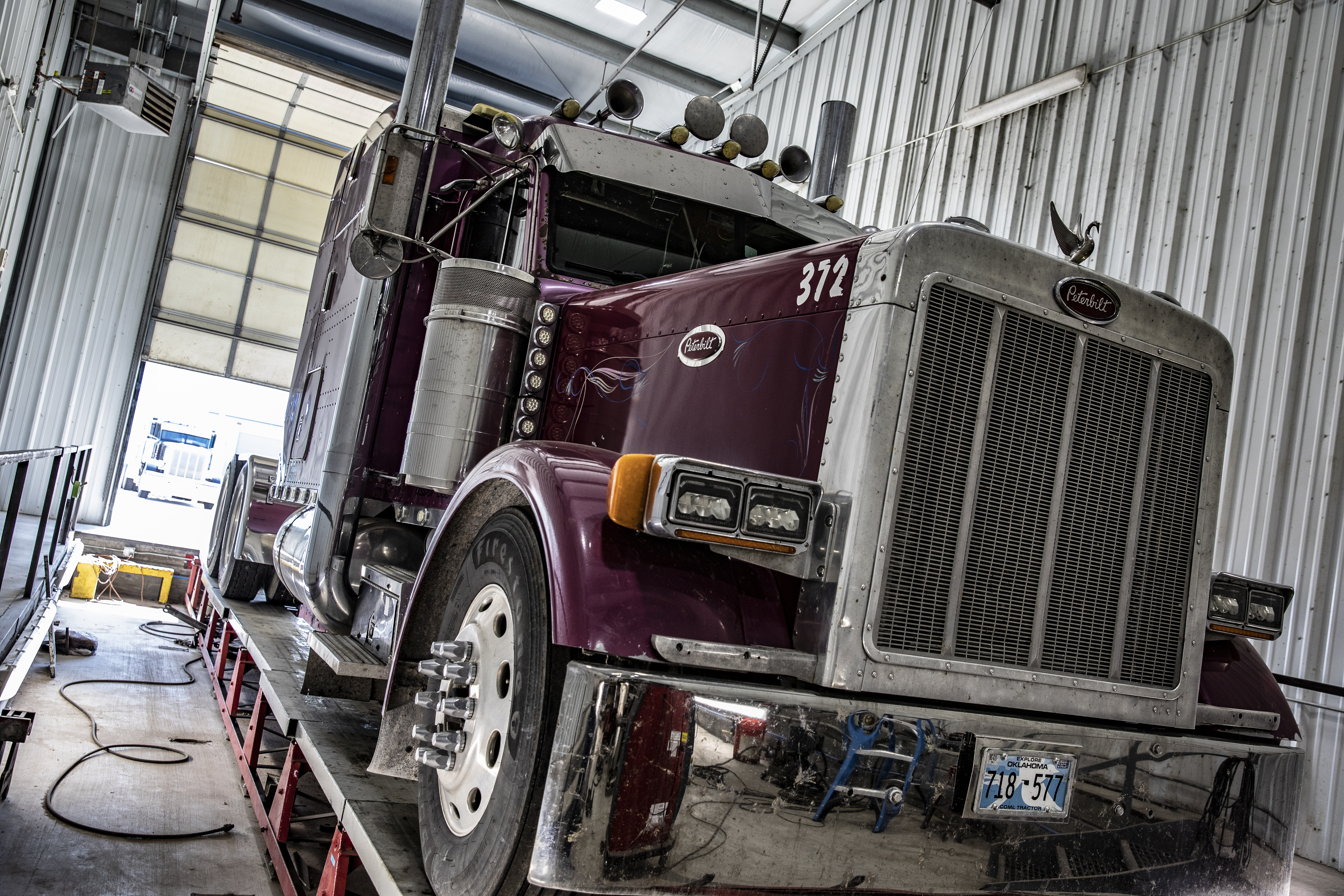 large heavy duty truck in shop